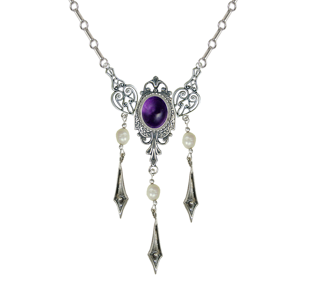 Sterling Silver Victorian Necklace With Amethyst